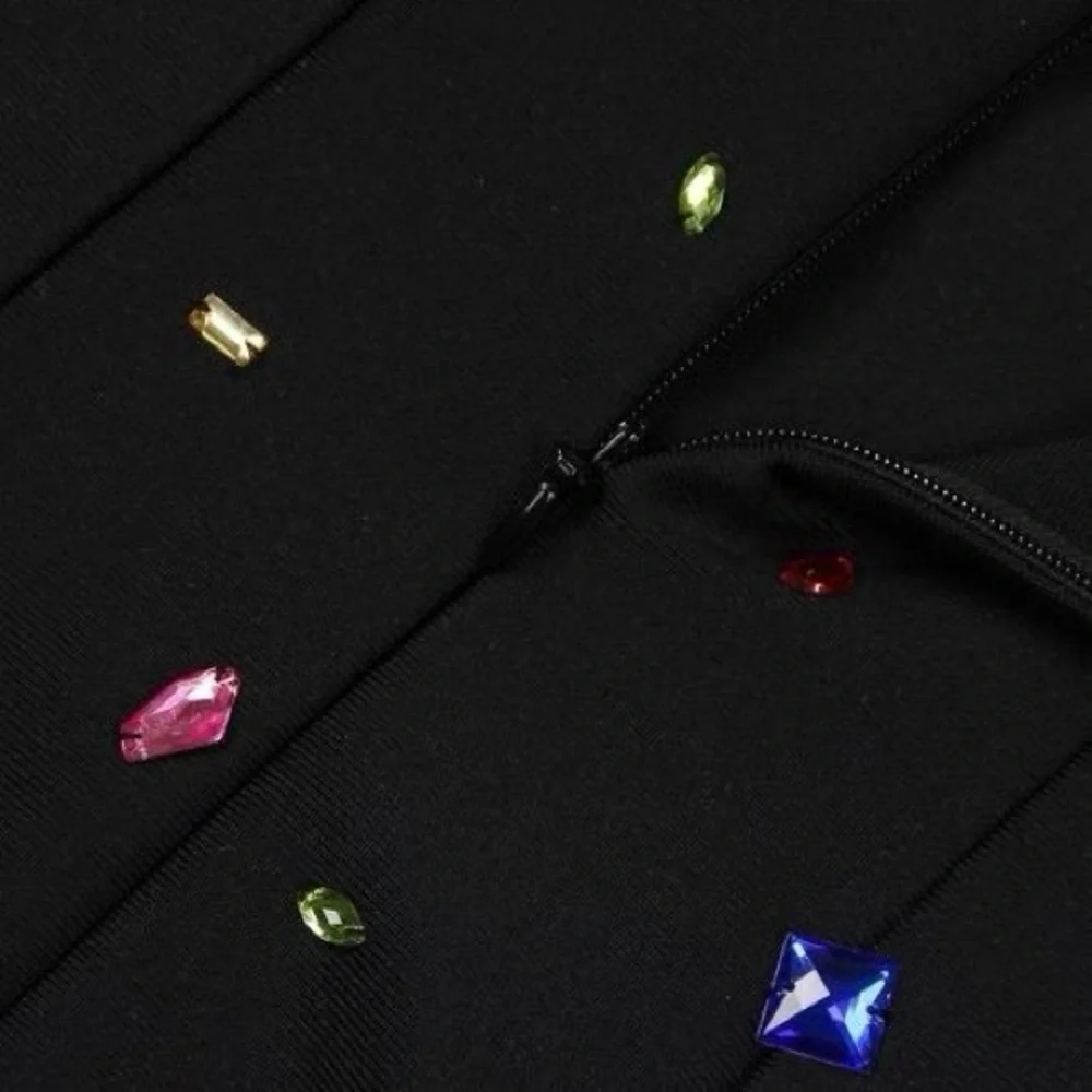 Crystal Embellished Long Sleeve Midi Bandage Dress - Picture 9 of 10